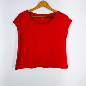 Garnet Hill Red Pima Cotton Scoop Neck Cuffed Cap Sleeve T-Shirt Womens Small